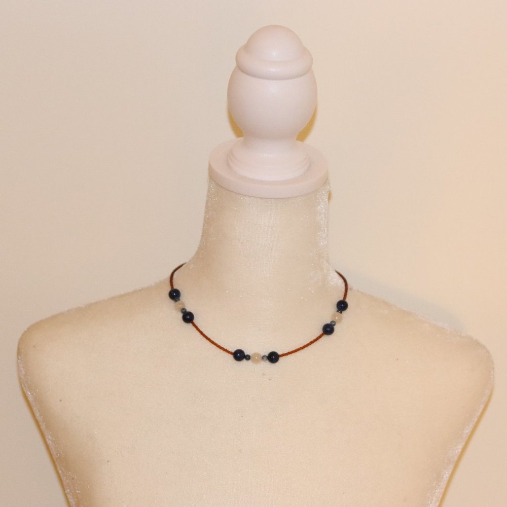 Blue and Brown Beaded Necklace